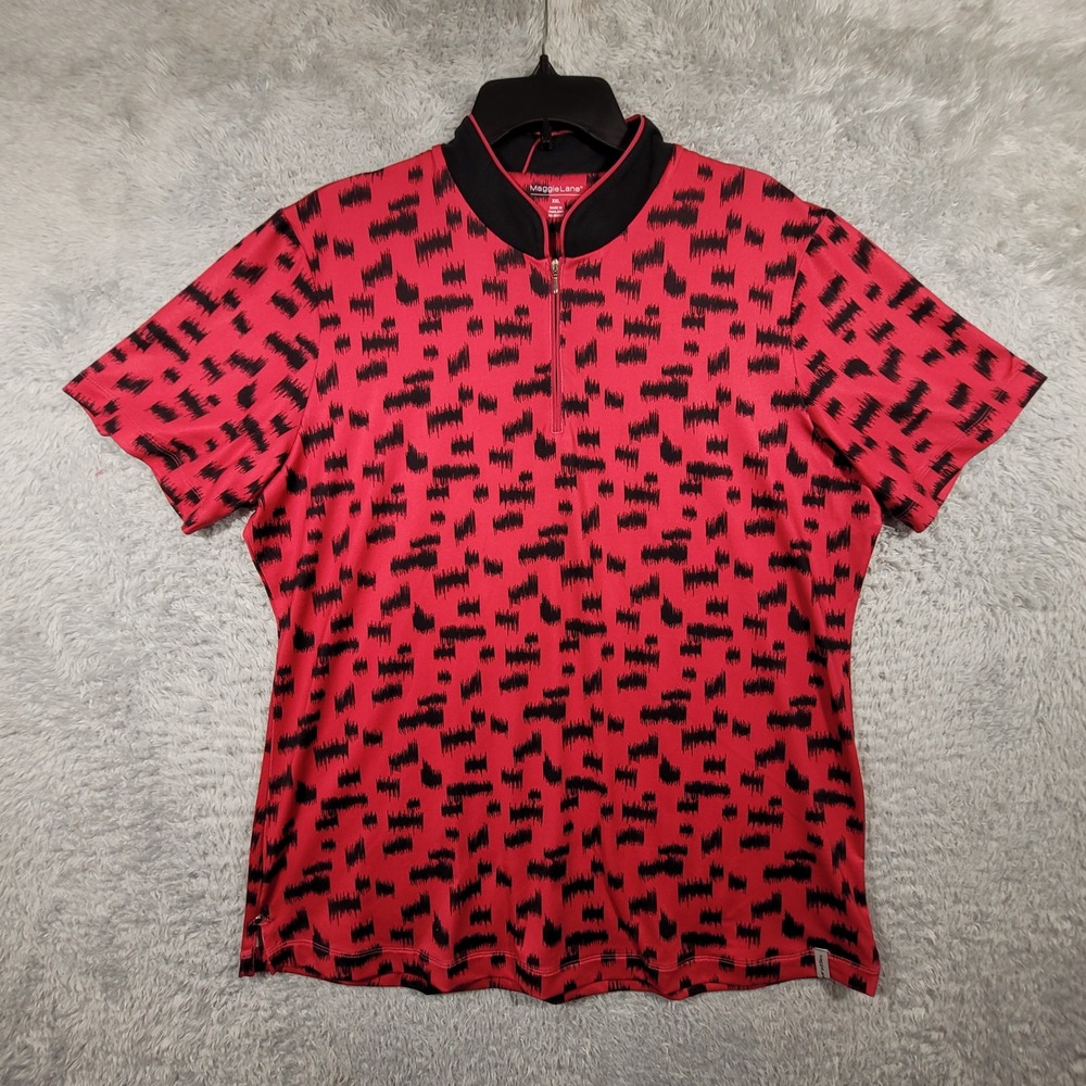 Maggie Lane‎ Womens 1/4 Zip Short Sleeve Shirt XXL Red Mock Neck